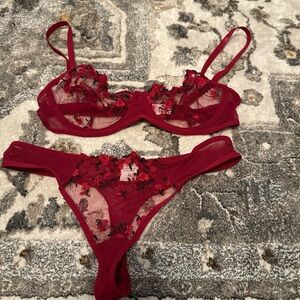 Elegant Red Floral Lingerie Set